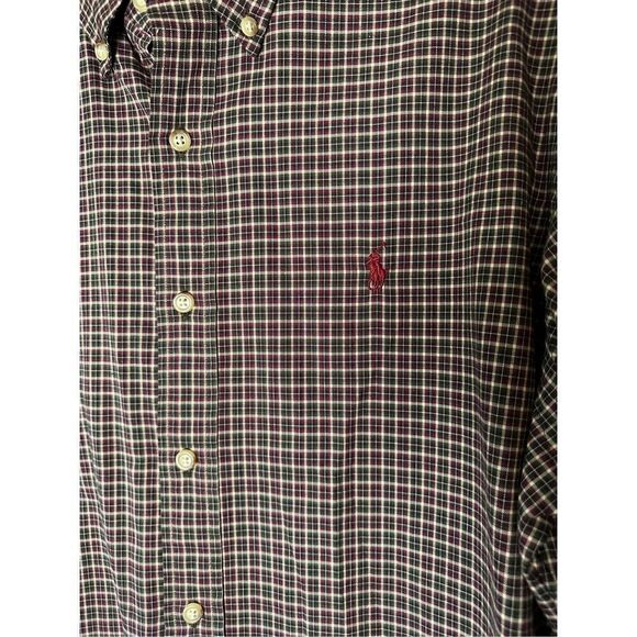 Ralph Lauren men classic fit burgundy plaid long sleeve shirt size L #44-1349 - Picture 2 of 5